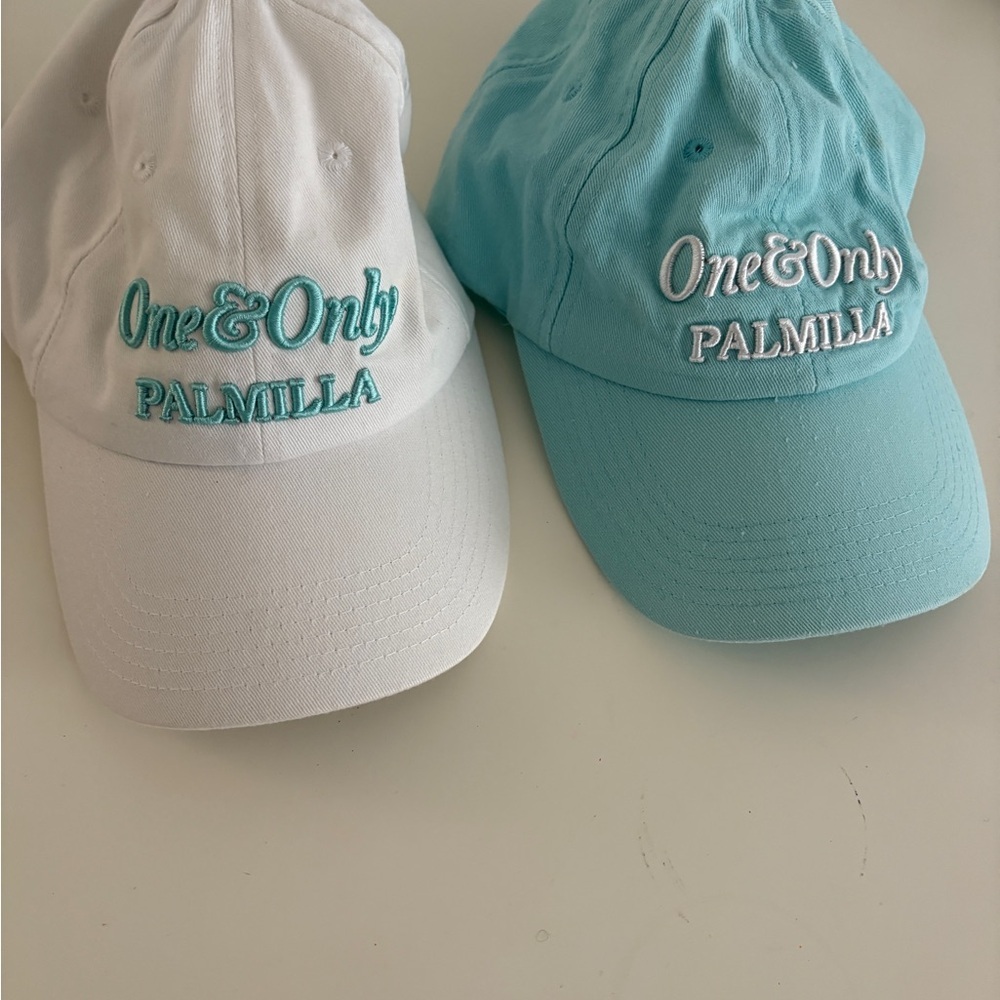 One & Only Palmilla Baseball Hats in White and Light Blue Bundle